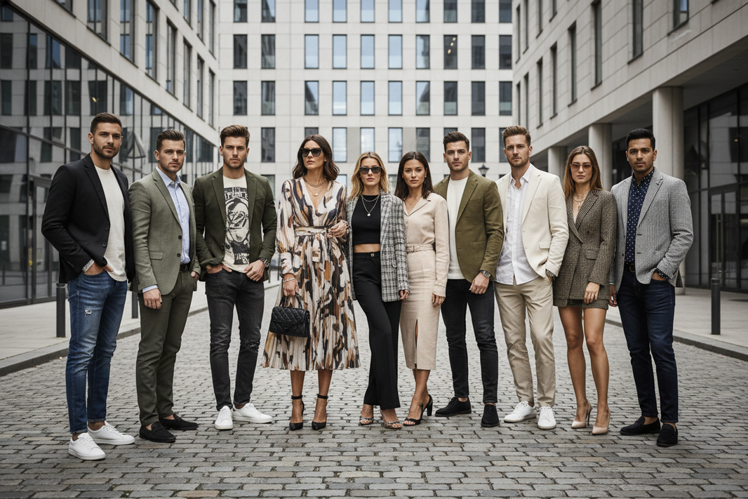 5 men and 5 women with fashion clothes