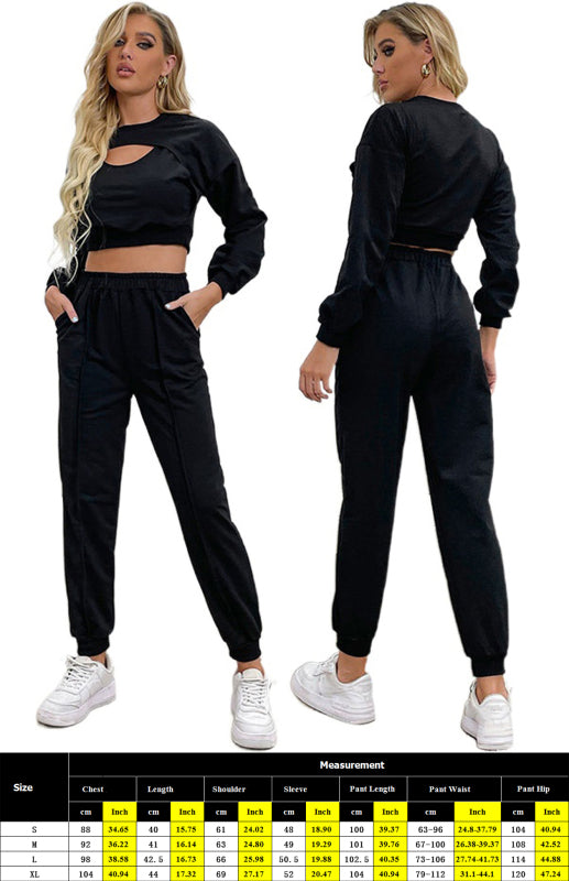 Women's Hollow Detail Sports Casual Two-Piece Set