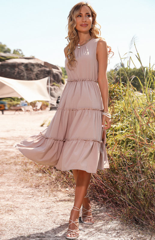 Women's Sleeveless Tiered Cake Midi Dress - Tank Top Style