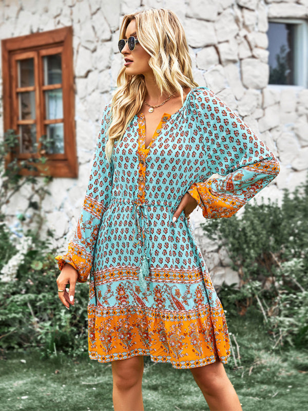 Women's Bohemian Print Vacation Dress - Flowy Maxi Dress