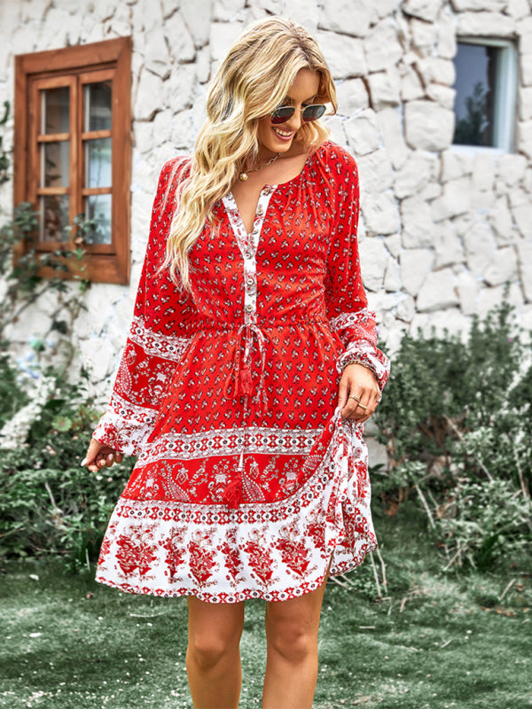 Women's Bohemian Print Vacation Dress - Flowy Maxi Dress