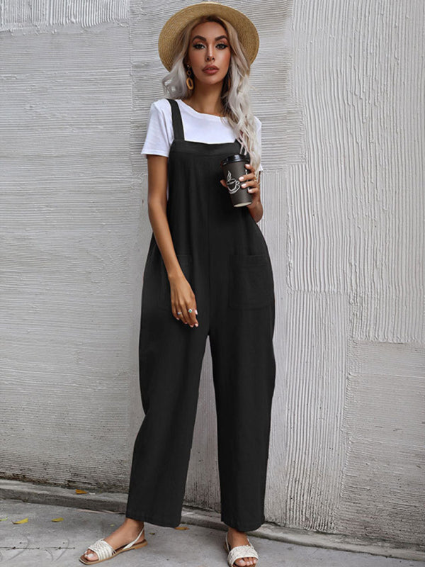 Women's Cotton Linen Sleeveless Overalls - Casual Jumpsuit
