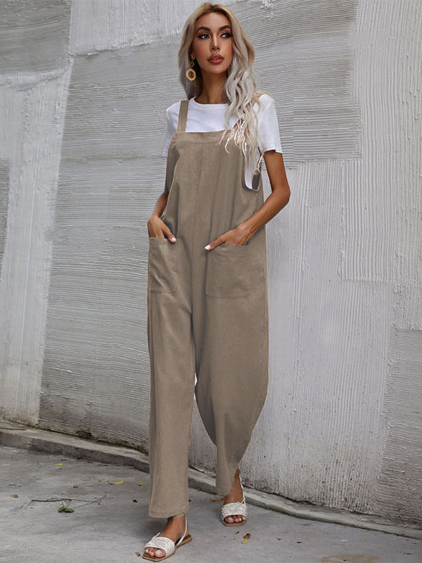 Women's Cotton Linen Sleeveless Overalls - Casual Jumpsuit