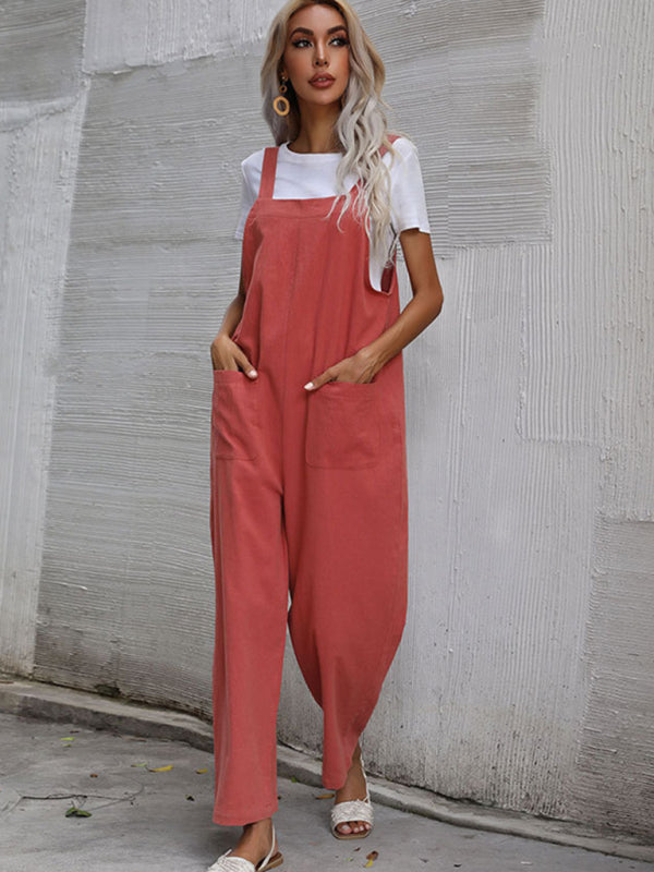 Women's Cotton Linen Sleeveless Overalls - Casual Jumpsuit