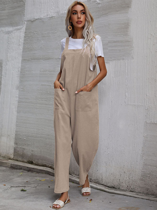 Women's Cotton Linen Sleeveless Overalls - Casual Jumpsuit
