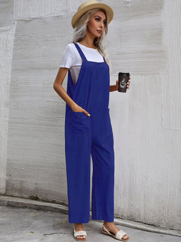 Women's Cotton Linen Sleeveless Overalls - Casual Jumpsuit