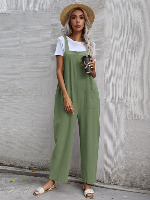 Women's Cotton Linen Sleeveless Overalls - Casual Jumpsuit