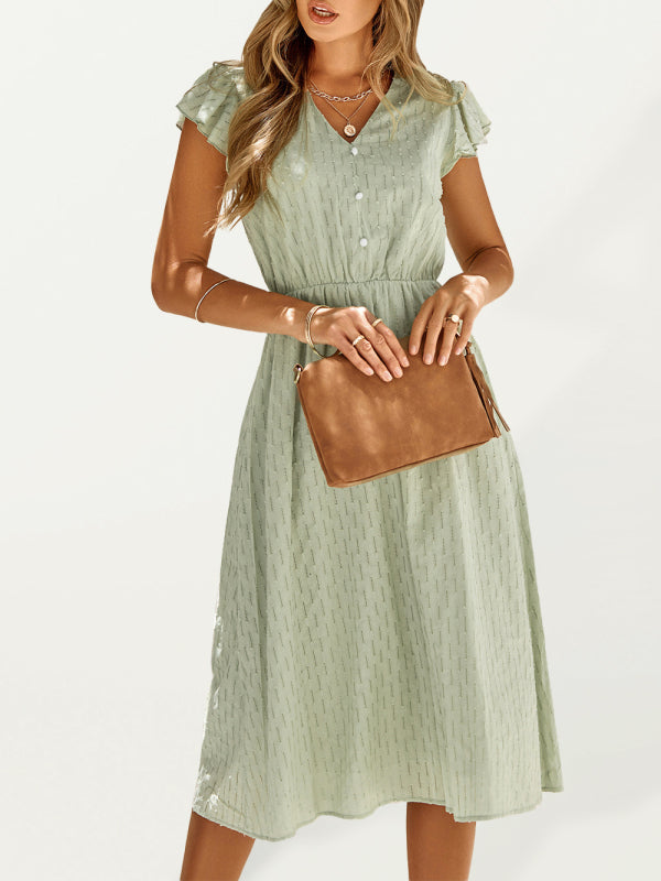 Women's V-Neck Waist-Defined Dress - European Style