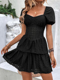 Women's French Retro Square Neck Puff Sleeve Cake Dress