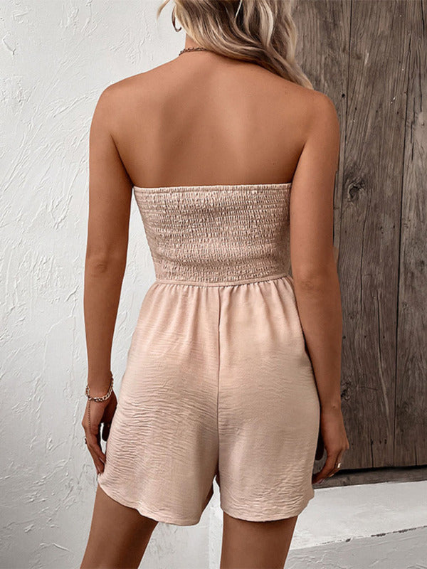 Women's Solid Color Tube Top Jumpsuit - Strapless Romper