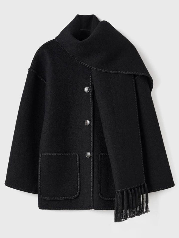 Women's Thickened Woolen Coat with Scarf Tassels - Winter Fashion