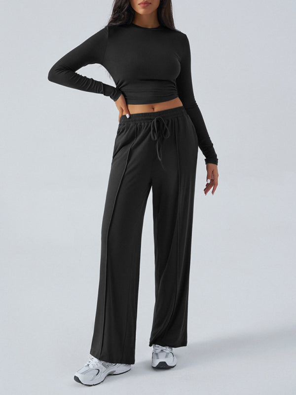 Women's Crew Neck Long Sleeve Top & Wide Leg Pants Set