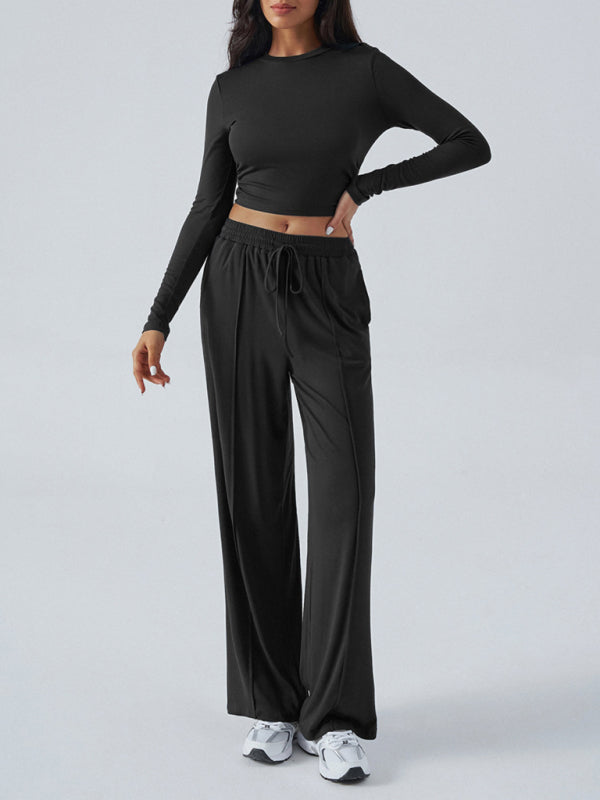 Women's Crew Neck Long Sleeve Top & Wide Leg Pants Set