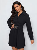Women's Long Sleeve Shirt Dress - Single-Breasted Collared Dress