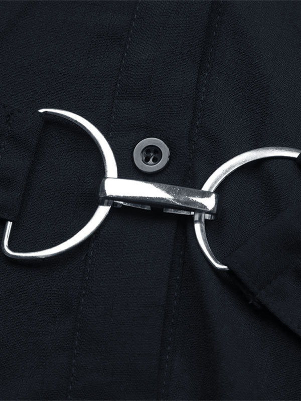 Women's Long Sleeve Shirt Dress - Single-Breasted Collared Dress